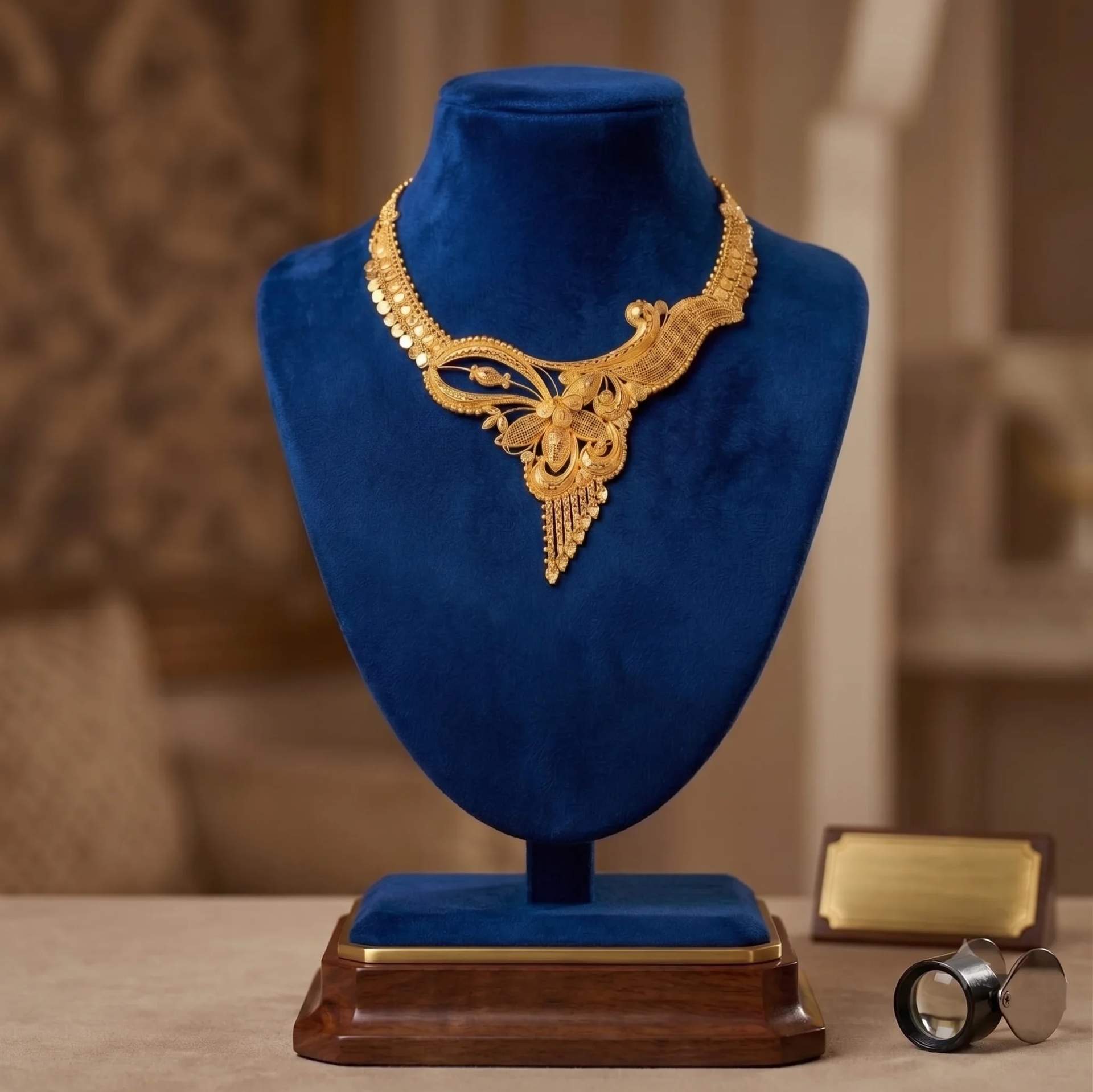 Royal Peacock Filigree Gold Necklace