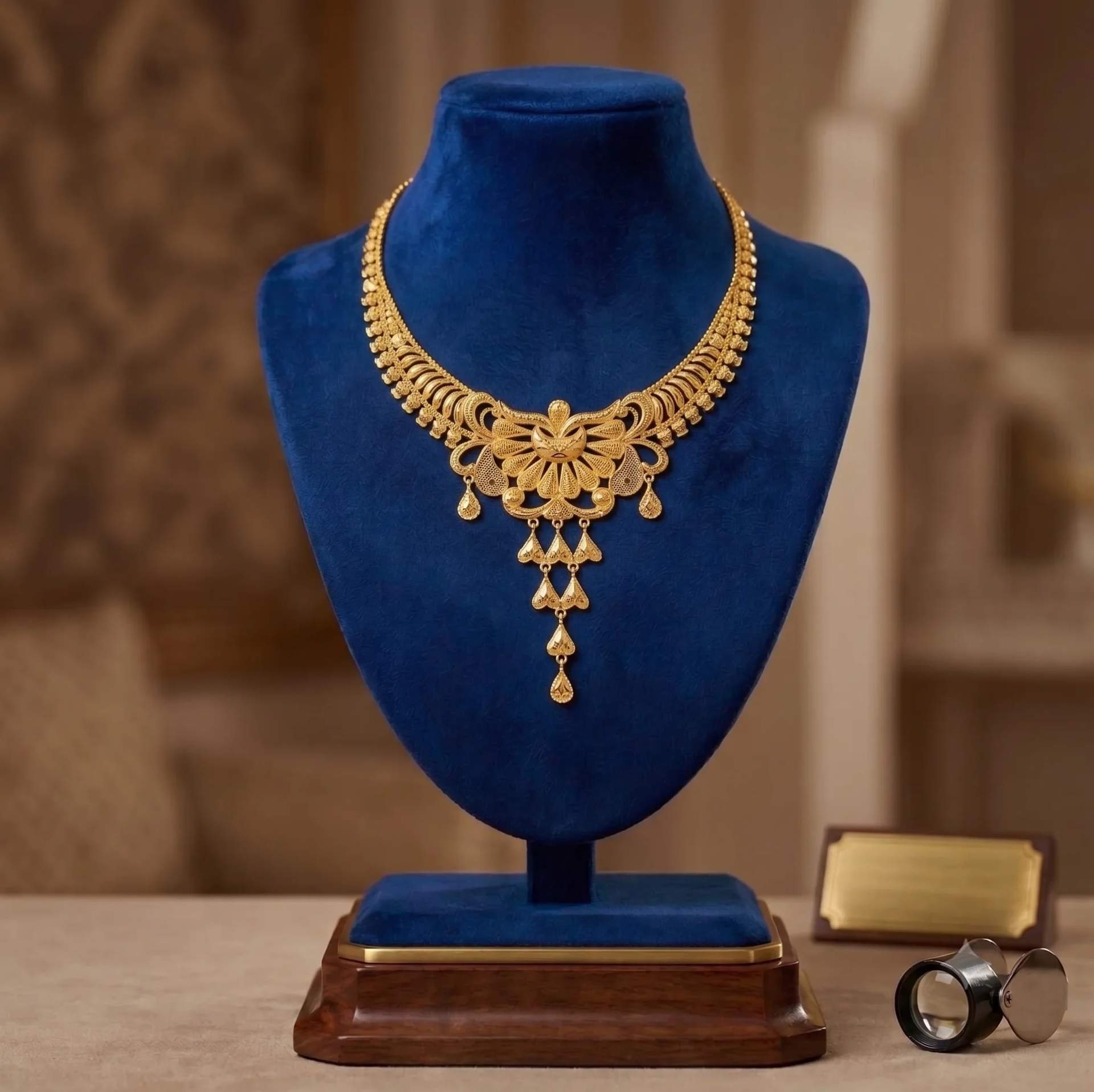 Royal Floral Cascade Gold Necklace