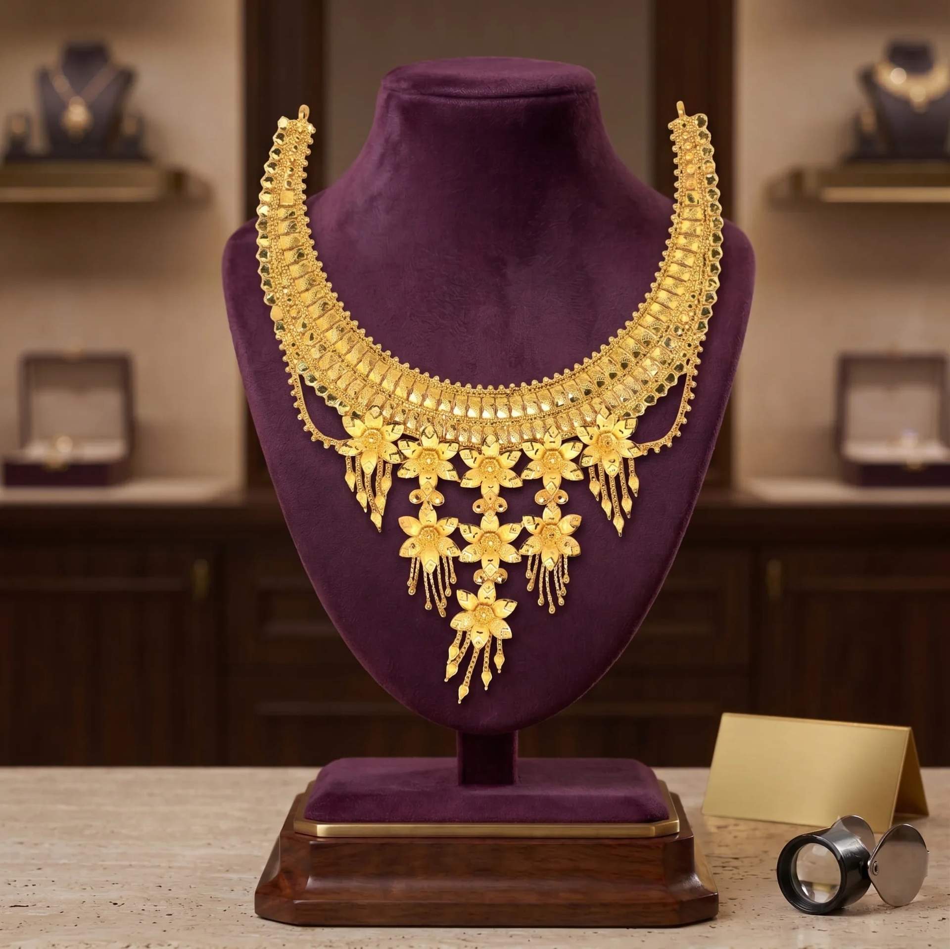 Royal Floral Gold Bridal Necklace Set