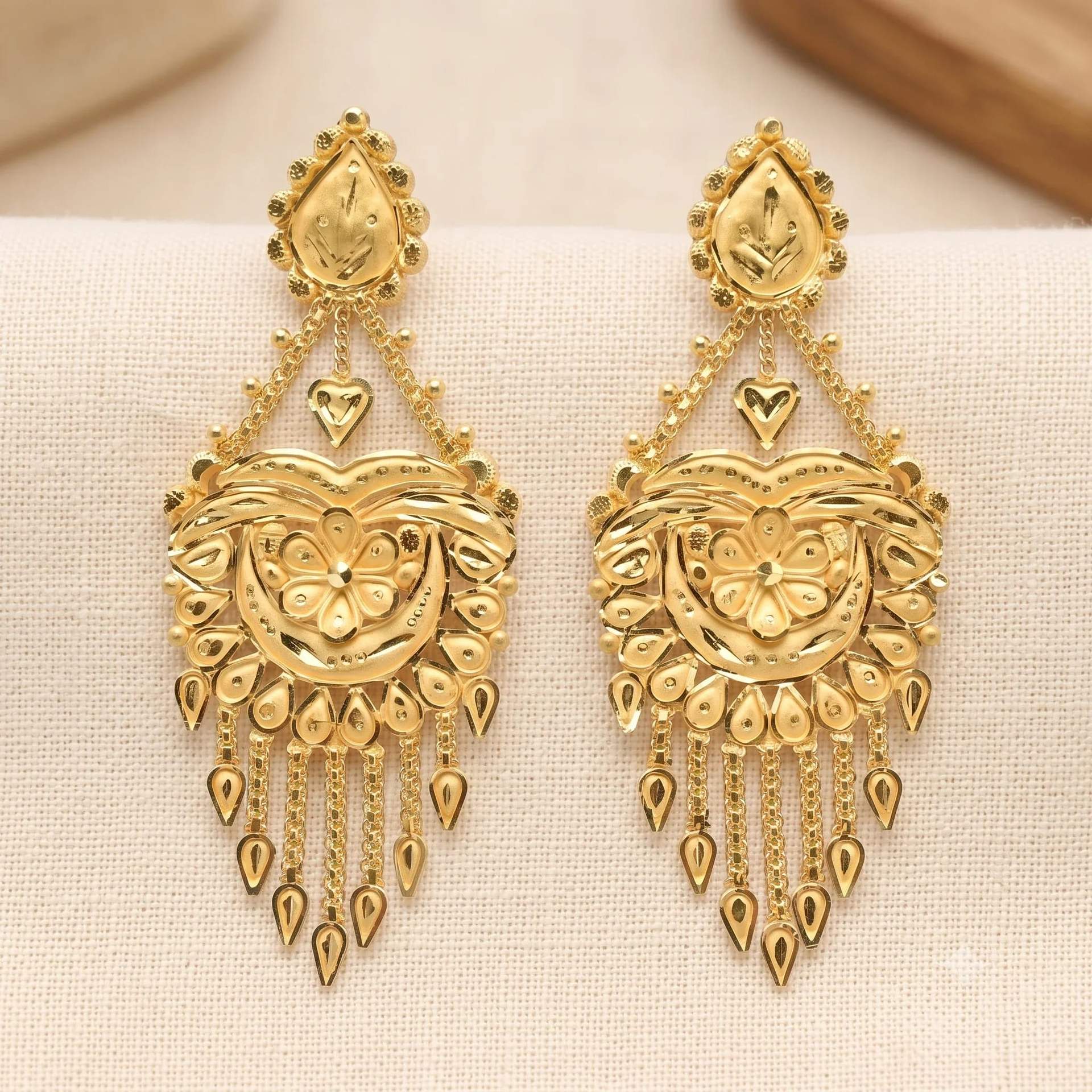 Royal Floral Chandelier Gold Earrings