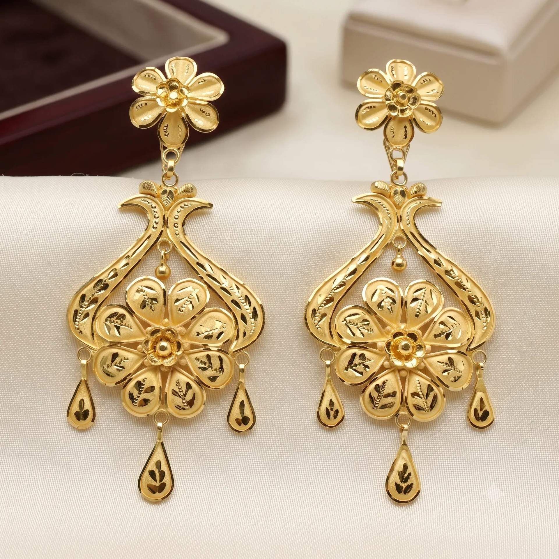 Royal Floral Gold Dangle Earrings