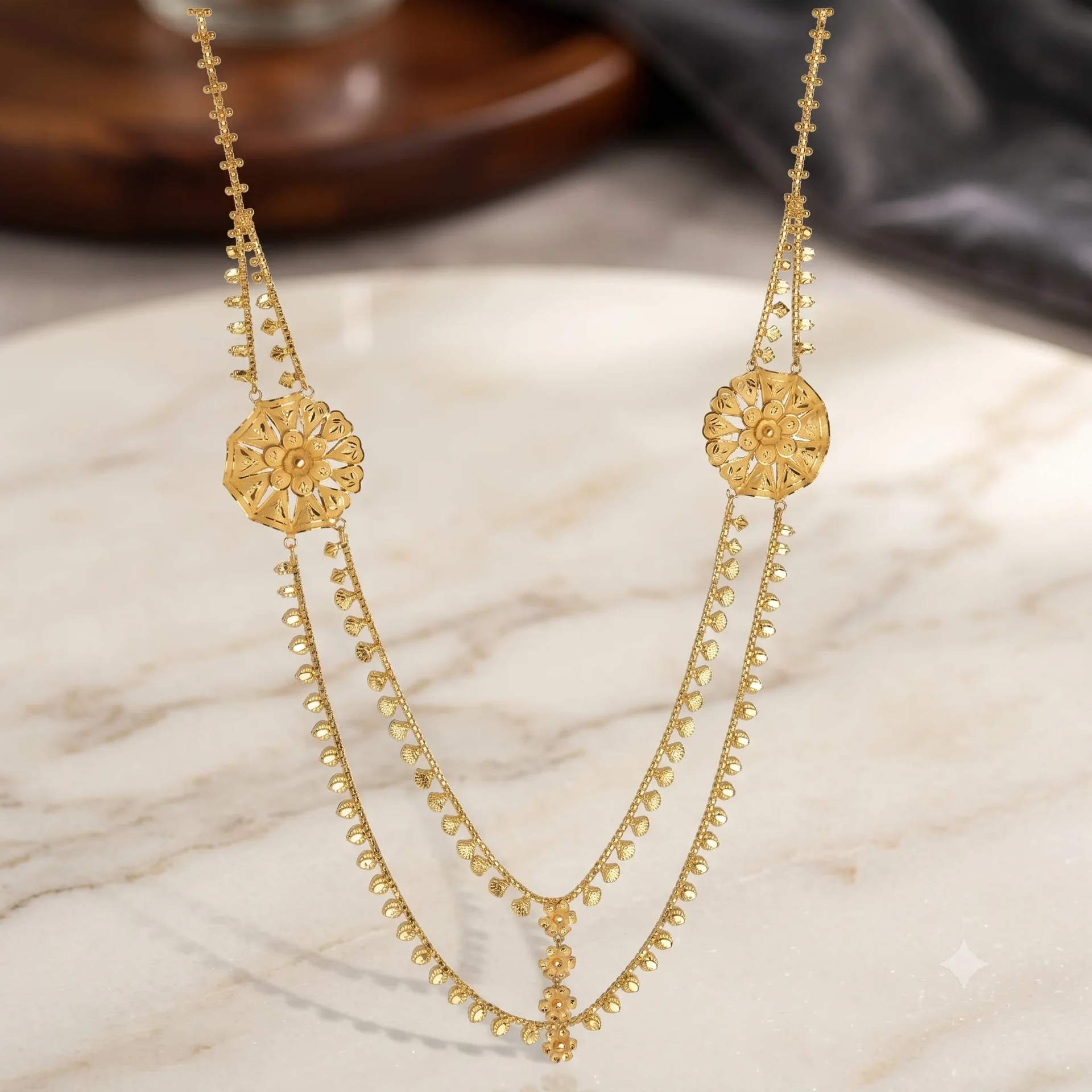 Traditional Gold Floral Layered Necklace