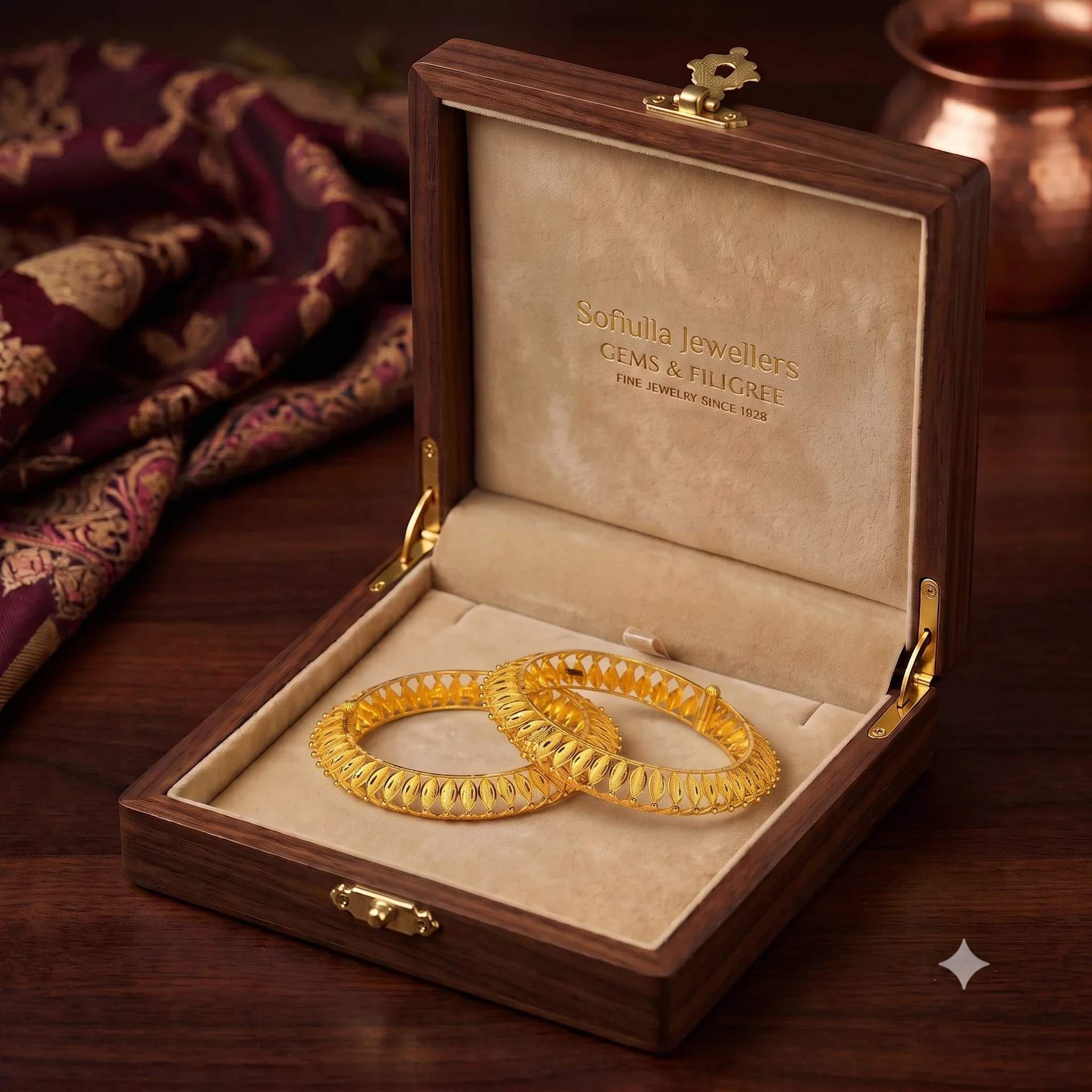 22K Gold Leaf Motif Bangle Set
